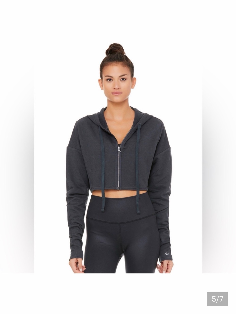 ALO Yoga Cropped Zip Hoodie in Charcoal Gray